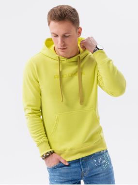 Žltá pánska mikina s potlačou a kapucňou Ombre Clothing B1351