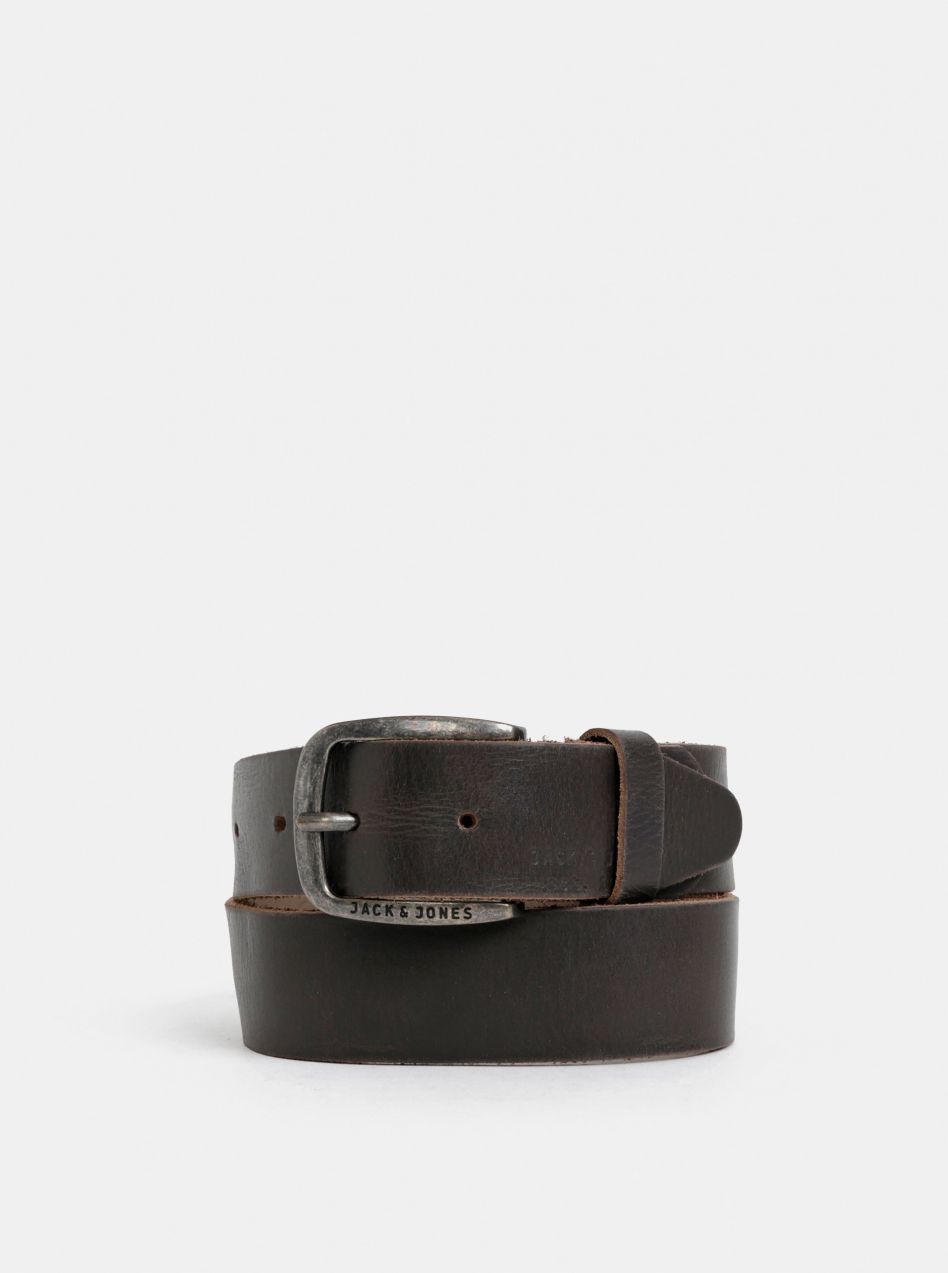 Tmavohnedý kožený opasok Jack & Jones Paul