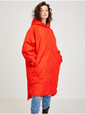 Červený dámsky prešívaný zimný kabát s kapucňou ICHI