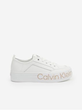 Biele dámske kožené tenisky na platforme Calvin Klein Jeans
