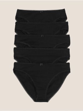 Vysokostrihané nohavičky z bavlny a lycry®, 5 ks v balení Marks & Spencer čierna