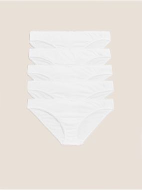 Bikini nohavičky z bavlny s lycrou®, 5 ks v balení Marks & Spencer biela