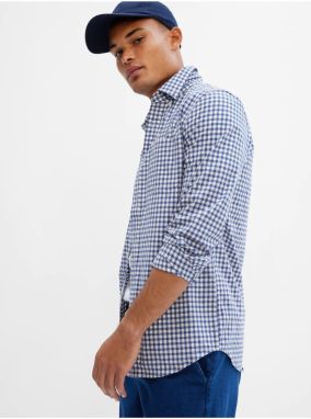 Modrá pánska kockovaná košeľa GAP slim poplin stretch