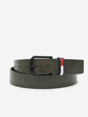 Tmavozelený pánsky kožený opasok Tommy Jeans Flag Belt 3.5