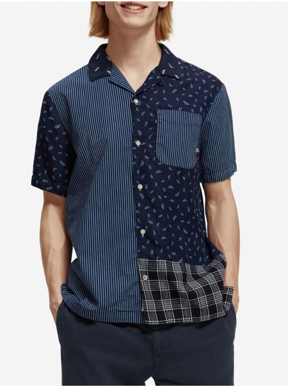 Tmavomodrá pánska vzorovaná košeľa s krátkym rukávom Scotch & Soda