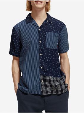 Tmavomodrá pánska vzorovaná košeľa s krátkym rukávom Scotch & Soda
