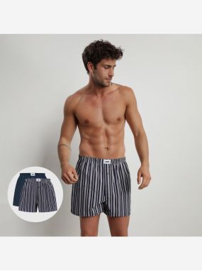 Sada dvoch pánskych trenírok v šedej a tmavo modrej farbe Dim ECOSMART LOOSE BOXER 2x