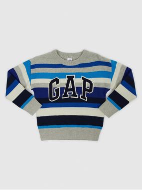 Šedo-modrý chlapčenský pruhovaný sveter s logom GAP