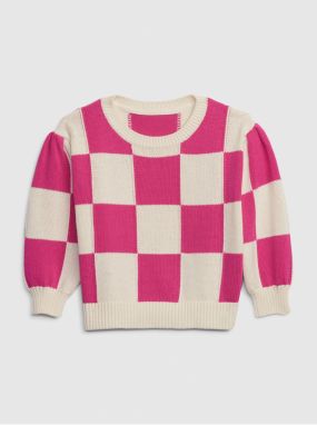 Bielo-ružový dievčenský kockovaný sveter GAP