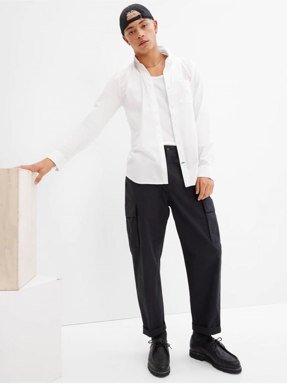 Biela pánska košeľa GAP slim poplin stretch