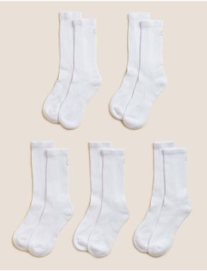Súprava piatich párov dámskych športových ponožiek v bielej farbe Marks & Spencer