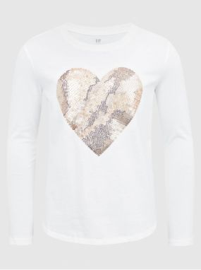 Biele dievčenské bavlnené tričko s motívom srdca GAP