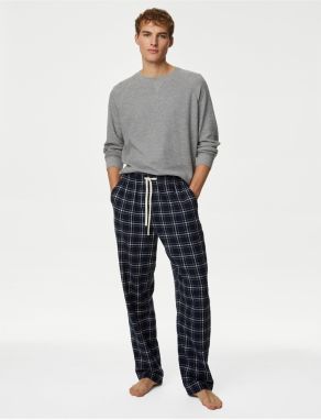 Tmavomodré pánske kockované pyžamové nohavice Marks & Spencer
