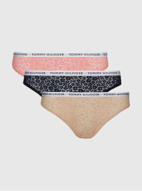 Súprava troch dámskych krajkových nohavičiek v čiernej, ružovej a béžovej farbe Tommy Hilfiger Underwear