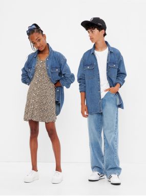 Tmavomodrá detská rifľová oversized košeľa GAP Teen