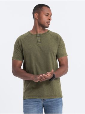 Khaki pánske basic tričko s gombíkmi Ombre Clothing