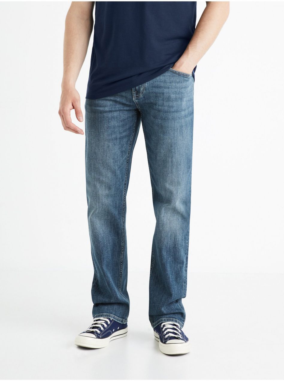 Tmavomodré pánske straight fit džínsy Celio Forum5
