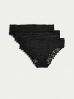 Sada troch dámskych brazílskych nohavičiek s čipkou v čiernej farbe Marks & Spencer Flexifit™