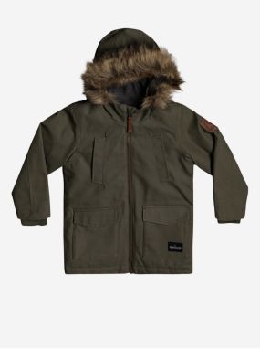 Kaki chlapčenská parka s kapucňou a umelým kožuštekom Quiksilver Storm Drop