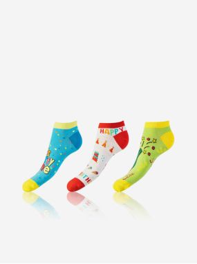 Sada troch unisex vzorovaných ponožiek v modrej, červenej a zelenej farbe Bellinda CRAZY IN-SHOE SOCKS 3x