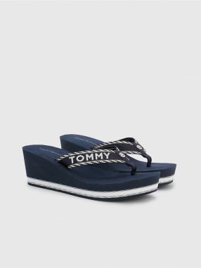 Čierno-modré dámske žabky na kline Tommy Hilfiger