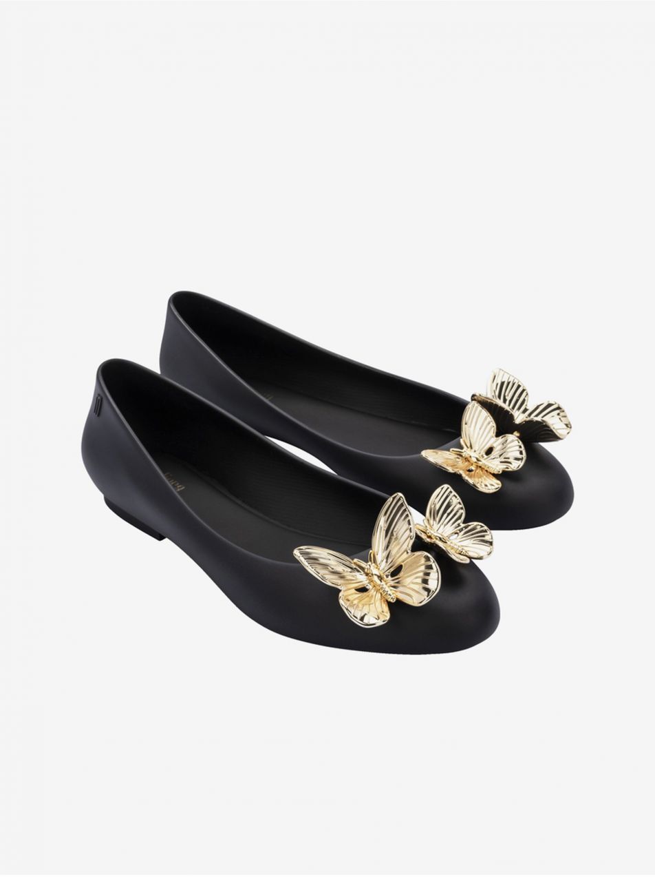 Čierne dámske baleríny s ozdobnými detailmi Melissa