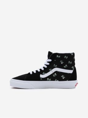 Čierne dámske kvetované členkové tenisky so semišovými detailmi VANS SK8-Hi