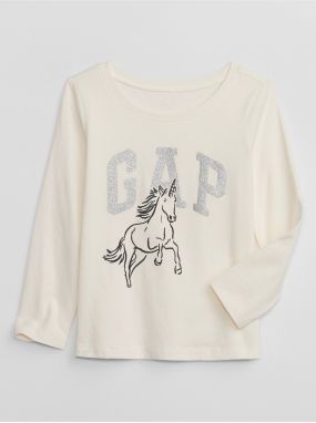 Krémové dievčenské tričko s potlačou GAP