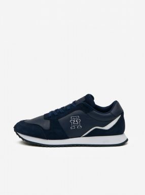 Tmavomodré pánske kožené tenisky Tommy Hilfiger Runner Evo