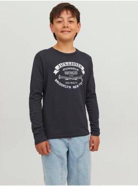 Čierne chlapčenské tričko s dlhým rukávom Jack & Jones Jeans