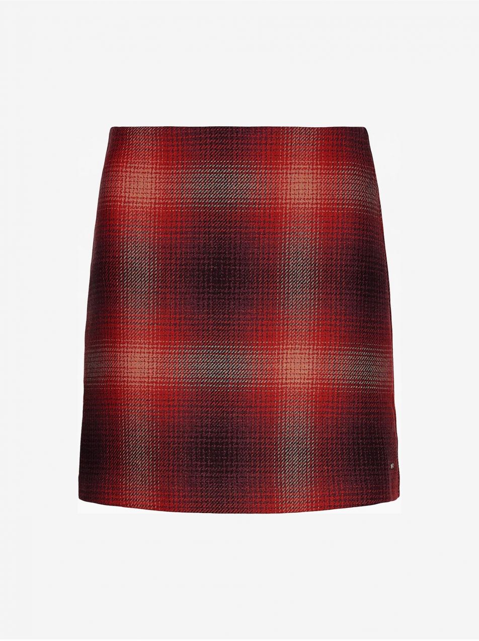 Červená dámska krátka sukňa s prímesou vlny Tommy Hilfiger Wool Shadow Check Short