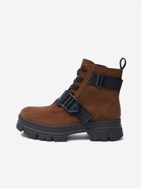 Tmavo hnedé dámske členkové semišové topánky UGG Ashton Lace Up