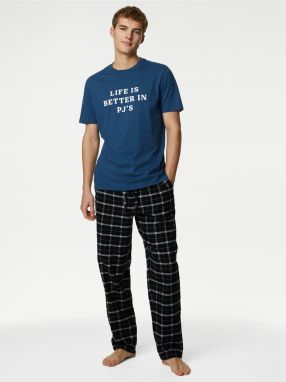 Tmavomodré pánske pyžamové tričko Marks & Spencer námornícka modrá