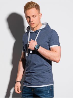 Šedo-modré pánske tričko s kapucňou Ombre Clothing S1376