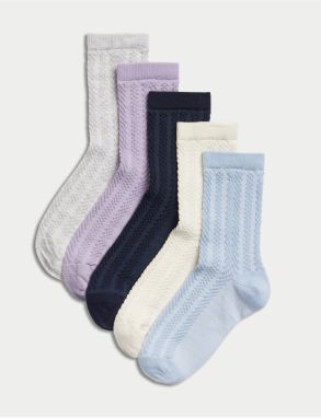 Súprava piatich párov dievčenských ponožiek v modrej, šedej a fialovej farbe Marks & Spencer