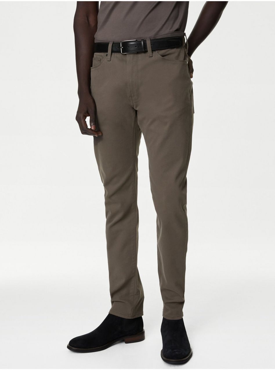 Hnedé pánské slim fit nohavice Marks & Spencer