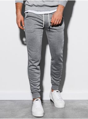 Šedé pánske basic tepláky s lampasom Ombre Clothing