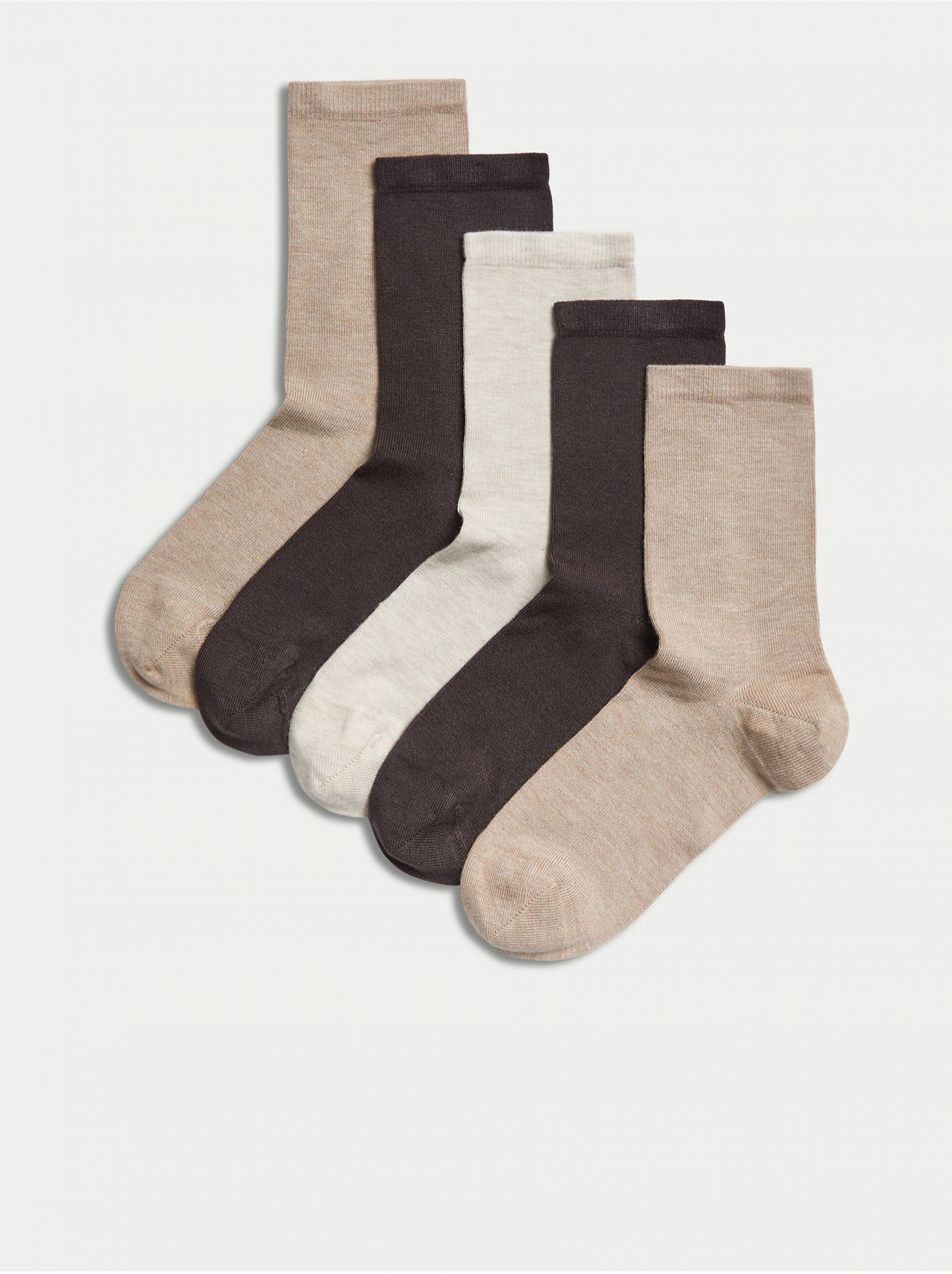 Sada piatich párov dámskych ponožiek v béžovej, hnedej a krémovej farbe Marks & Spencer Sumptuously Soft™