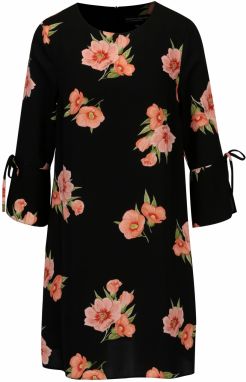 Čierne kvetované šaty s mašľami na rukávoch Dorothy Perkins