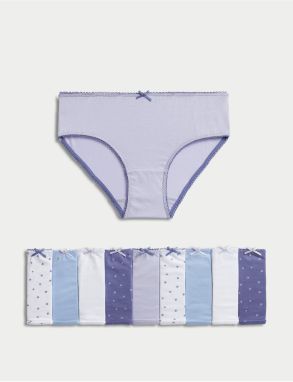 Súprava desiatich dievčenských nohavičiek v fialovej, bielej a modrej farbe Marks & Spencer