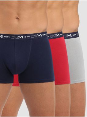 Sada troch pánskych boxerok v tmavomodrej, červenej a svetlošedej farbe Dim COTTON STRETCH BOXER