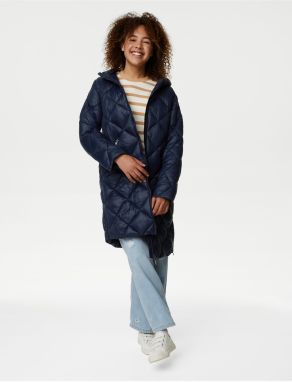 Tmavomodrý dievčenskú prešívaný zateplený kabát Marks & Spencer