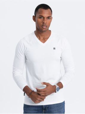 Biele pánske tričko s véčkovým výstrihom Ombre Clothing
