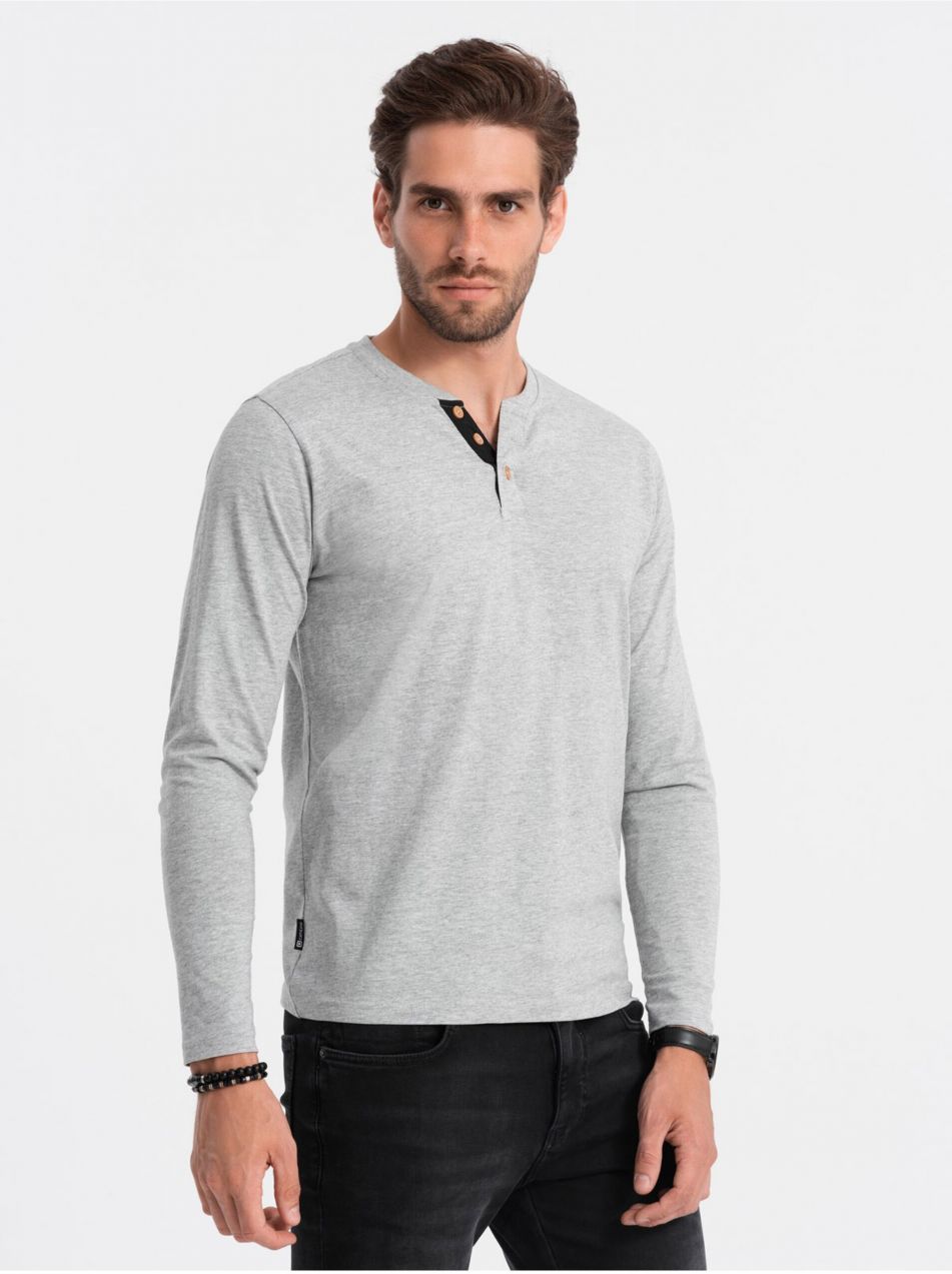 Šedé pánske tričko s gombíkmi Ombre Clothing HENLEY