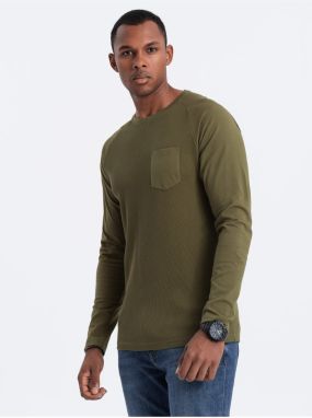 Kaki pánske basic tričko s vrecúškom Ombre Clothing
