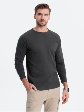 Tmavosivé pánske basic tričko s vrecúškom Ombre Clothing