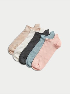 Sada piatich párov dámskych športových ponožiek v ružovej, svetlomodrej, tmavosivej, bielej a béžovej farbe Marks & Spencer Trainer Liners™