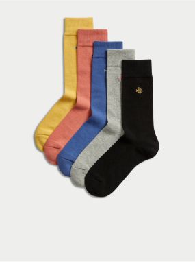 Súprava piatich párov farebných pánskych ponožiek s výšivkou Marks & Spencer