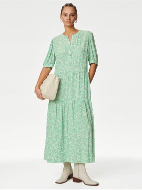 Svetlo zelené dámske kvetované midi šaty Marks & Spencer