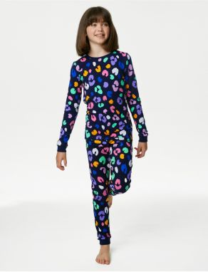 Tmavomodré dievčenské vzorované pyžamo Marks & Spencer